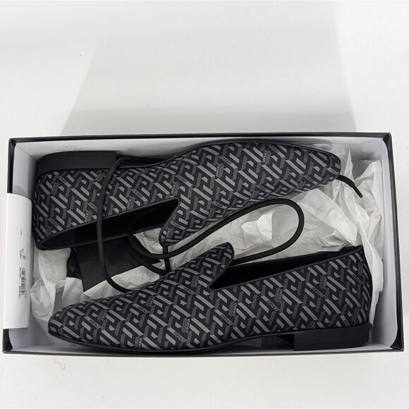 Versace Designer Black Patterned Women's Loafers - Picture 2 of 6